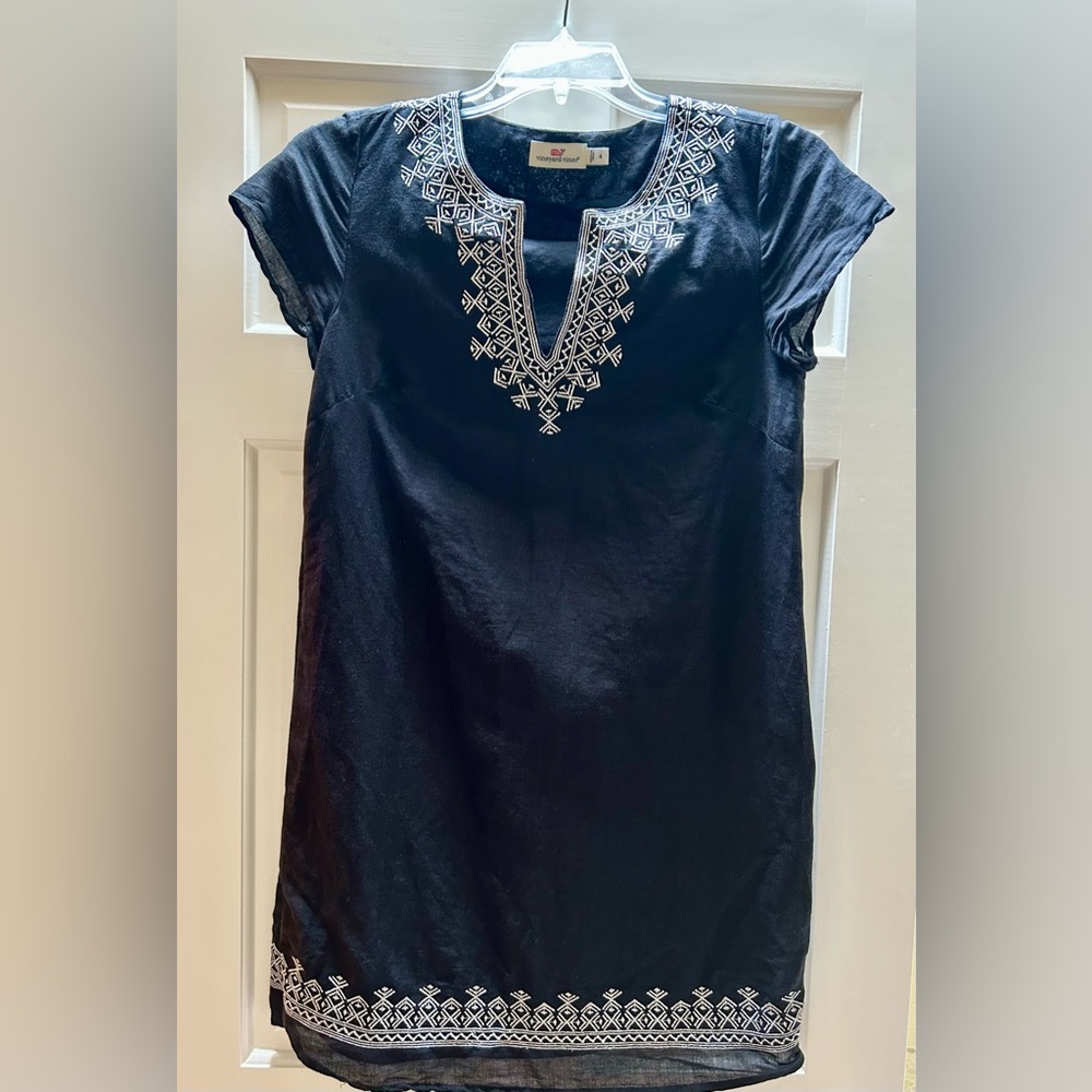 Vineyard Vines Blue Embellished Tunic with Mandarin Collar